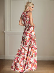 A-Line V-Neck Red Floral Mother of the Bride Dress
