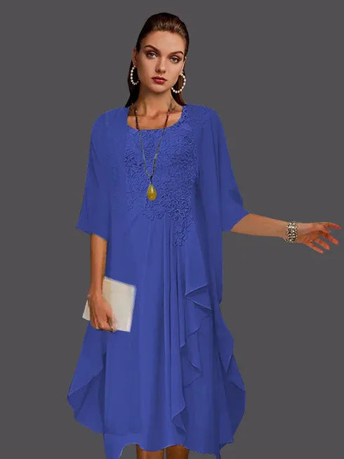 Two Piece A-Line Chiffon Lace Sleeveless Jacket Dresses with Pleats Appliques