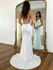 Radiant Yellow Pearl Embellished V-Neck Prom Dresses