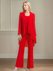 Chiffon Scoop Neck Long Sleeves Floor Length Mother Of The Bride Pantsuits
