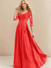 A-line V-Neck Floor-Length Lace Chiffon Mother of the Bride Dress With Sequins