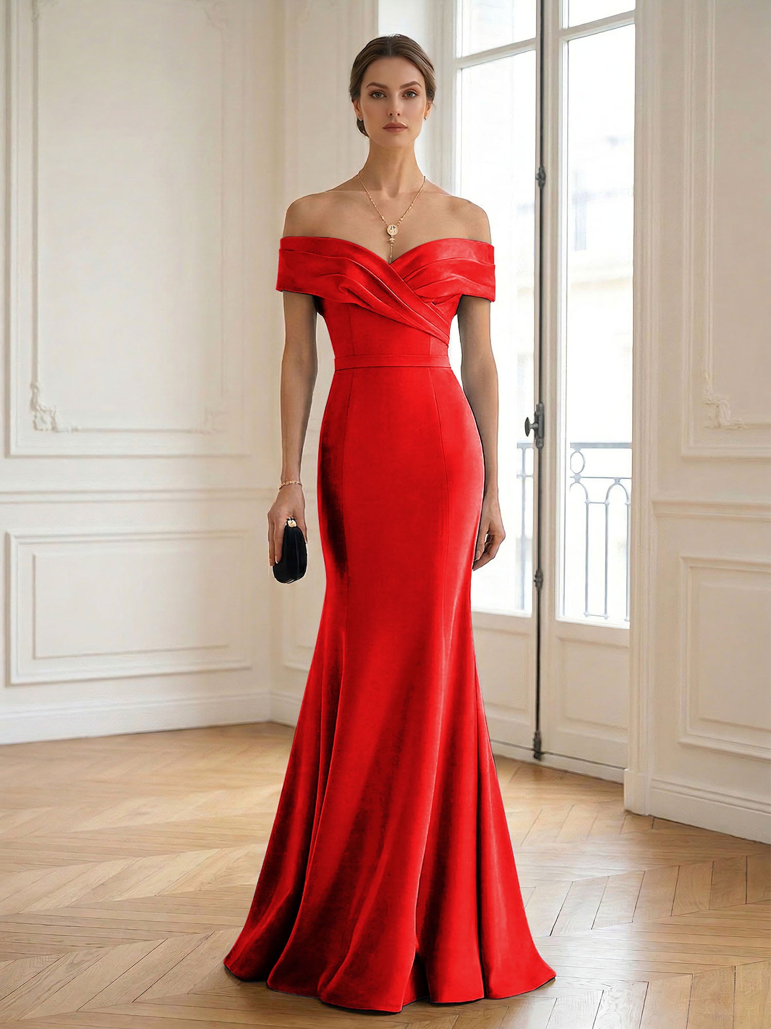 Formal Wedding Guest Dress Navy Off Shoulder Maxi Mermaid Dress