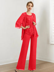 Chiffon Mother of the Bride Pantsuits with Sequins & Jacket
