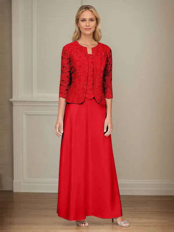 Robe veste en dentelle pailletée et jupe en satin avec veste ouverte 