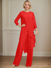 Separates Jumpsuit/Pantsuit Scoop Floor-Length Chiffon Mother of the Bride Dress With Sequins Beading