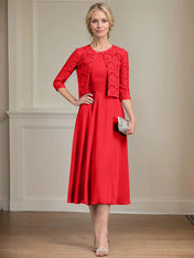 A-line Scoop Tea-Length Chiffon Mother of the Bride Dress With Pleated