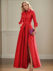 A Line High Neck 3/4 Sleeves Floor Length Mother of the Bride Dresses
