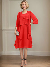 A-line Scoop Knee-Length Chiffon Mother of the Bride Dress With Beading