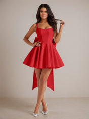 A-Line Square Neck Pleated Mini Homecoming Dress with Bow