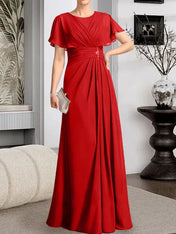 A-line Scoop Floor-Length Chiffon Mother of the Bride Dress With Pleated Beading