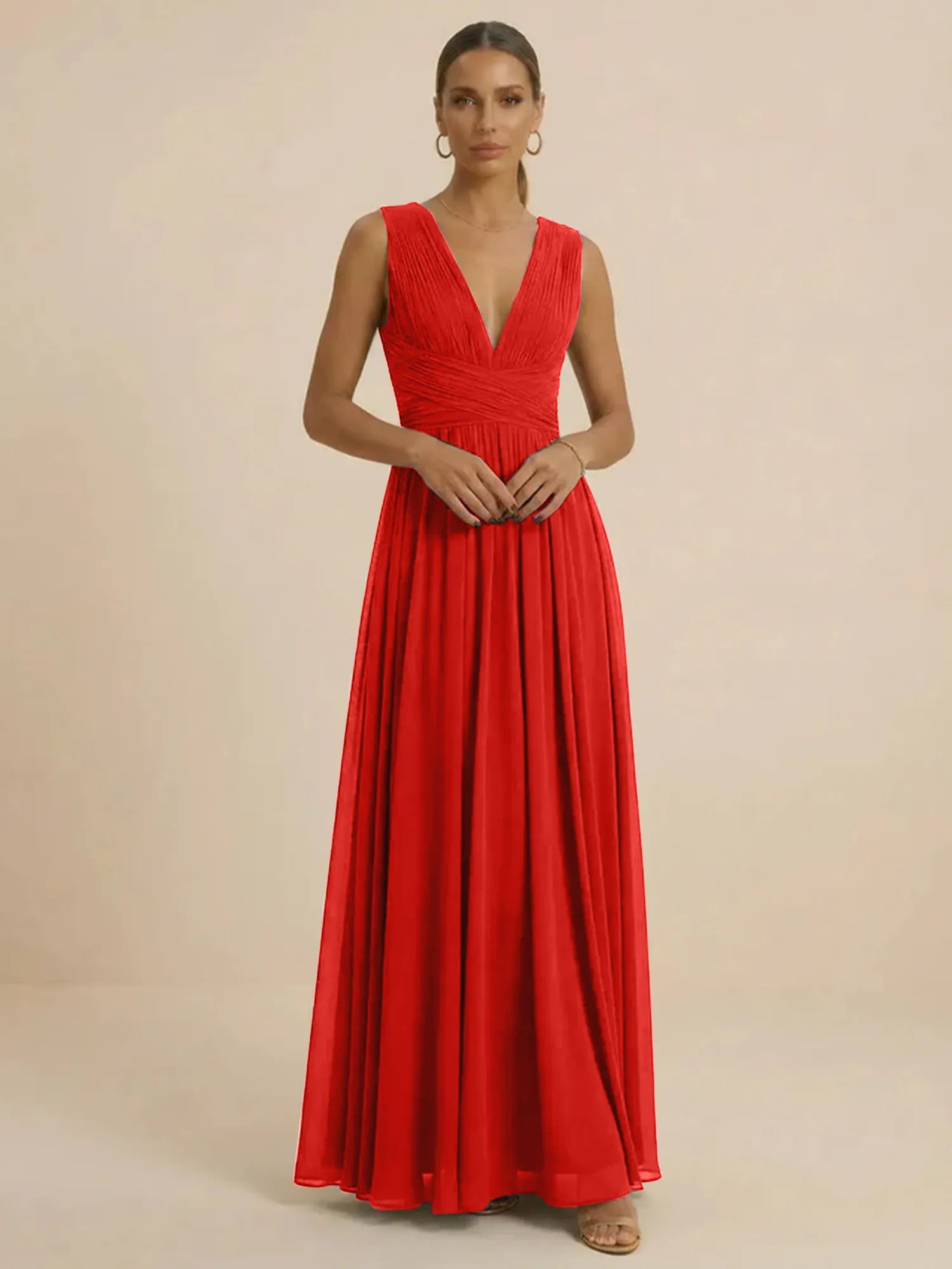 Teal Pleated V-Neck Chiffon Evening Gown with Ruched