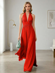 Elegant Sage Green Halter Chiffon Maxi Gown