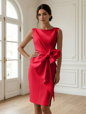 White 3D Bow Sleeveless Sheath Midi Dress Evening Gown