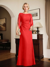 Sheath/Column Scoop Floor-Length Chiffon Mother of the Bride Dress With Pleated Beading
