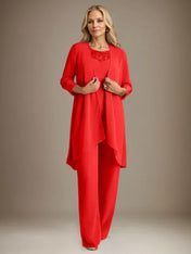 Chiffon Scoop Long Sleeves Mother Of The Bride Pantsuits With Jacket