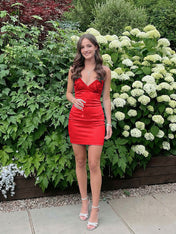 Blue V-neck Beaded Back Tie Short Homecoming Mini Dress
