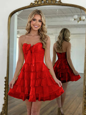 Chiffon A Line Tiered Short Homecoming Dress with Ruffles