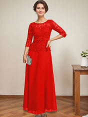 A-line Scoop Illusion Ankle-Length Chiffon Lace Mother of the Bride Dress With Rhinestone Beading