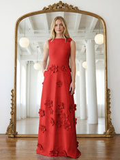 Lavender Boat Neck Formal Gown with Cascading 3D Flowers