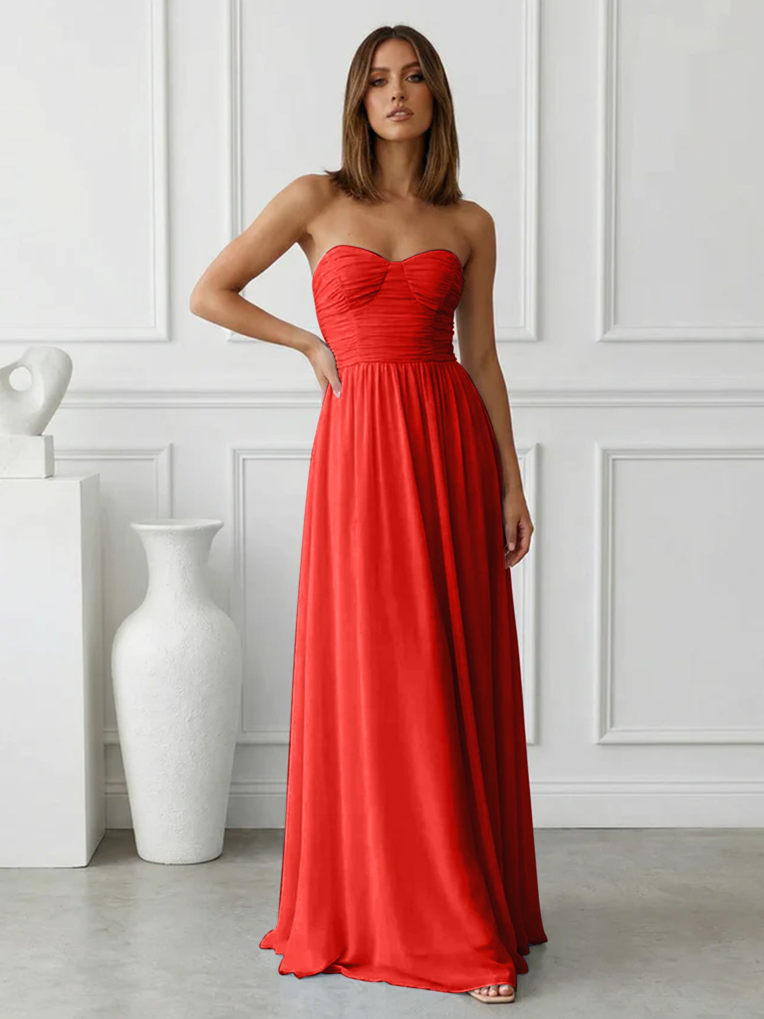 Light Blue Sweetheart Chiffon A Line Maxi Dress with Pleat
