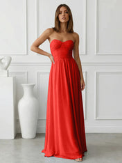 Light Blue Sweetheart Chiffon A Line Maxi Dress with Pleat