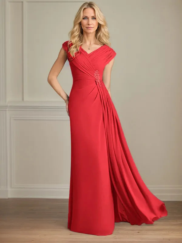 Column Chiffon V Neck Sleeveless Floor Length Mother of the Bride Dresses
