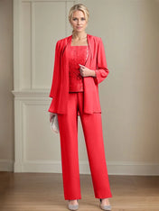 Chiffon Square Neck Sleeveless Floor Length Mother of the Bride Pantsuits