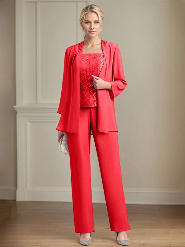 Chiffon Square Neck Sleeveless Floor Length Mother of the Bride Pantsuits