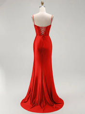 Sparkly Satin Mermaid Long Corset Prom Dress with Beading