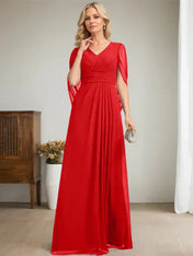 Dark Navy A-Line V-Neck Long Mother of Bride Dress