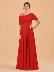 One-Shoulder Cape Overlay Chiffon Mother of the Bride Dress