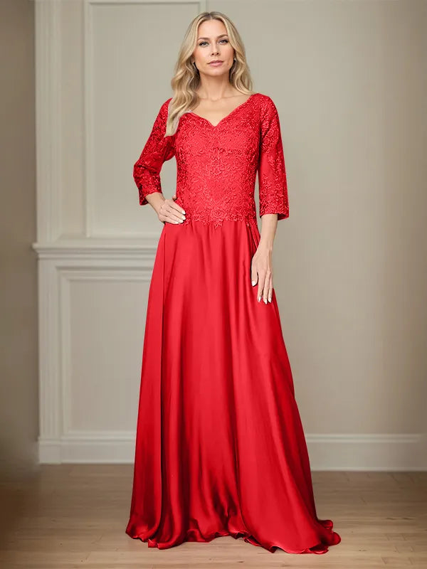 4 Sleeves Floor-Length Mother Of The Bride Dress With Appliques