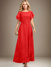 A-line Scoop Ankle-Length Lace Chiffon Mother of the Bride Dress With Sequins