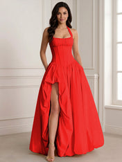 Glamorous Blush Pink Halter Corset Evening Paty Dress Gown