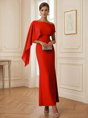 Elegant Mint Green One-Shoulder Chiffon Mermaid Formal Evening Dress with Cape and Ruffles