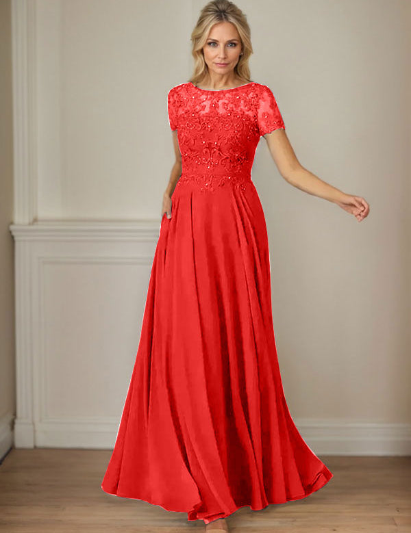 Dark Navy A-Line Boatneck Sequins Chiffon Dress
