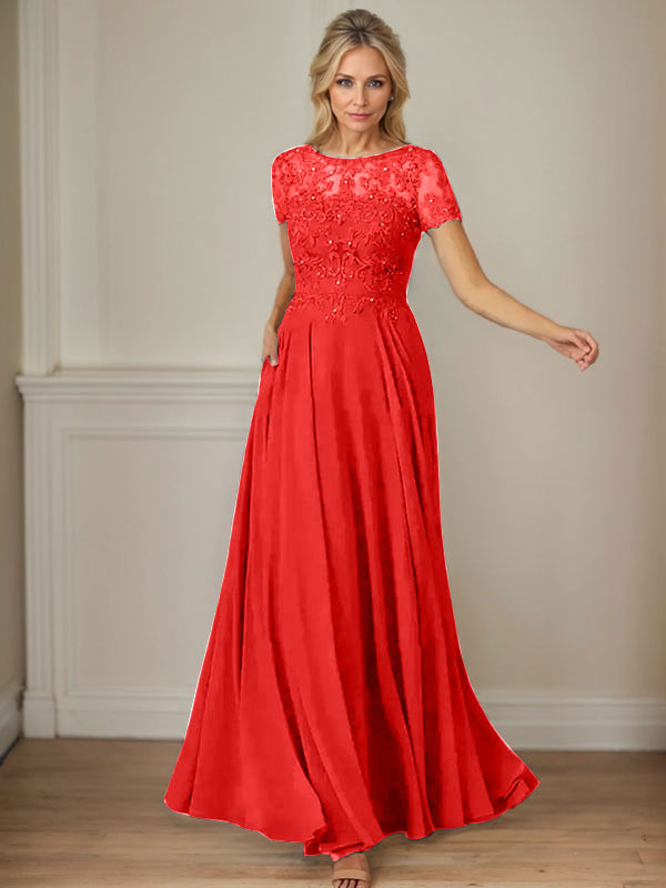 Dark Navy A-Line Boatneck Sequins Chiffon Dress