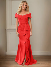 Sheath/Column Off-the-Shoulder Sleeveless Floor-Length Mother of the Bride Dresses With Ruffles