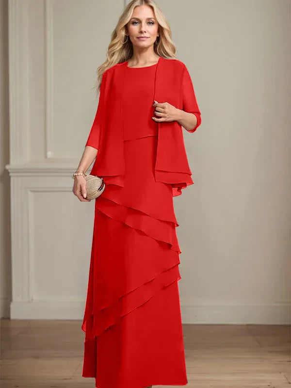 Sheath Scoop Floor-Length Chiffon Mother of the Bride Dress