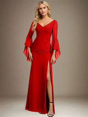Sheath/Column V-Neck Floor-Length Chiffon Dress With Pleated