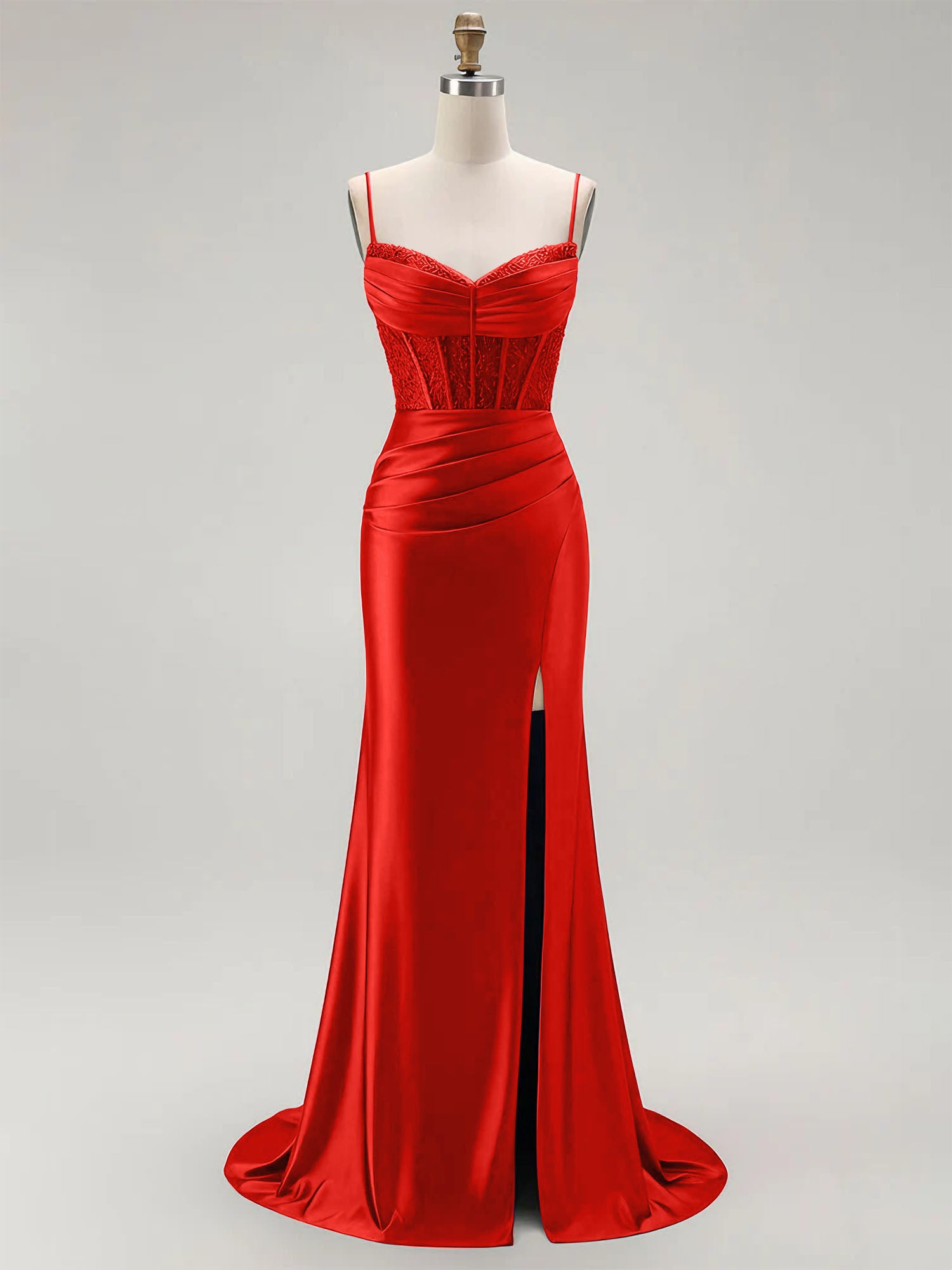 Sparkly Satin Mermaid Long Corset Prom Dress with Beading