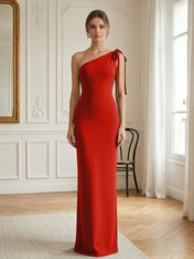 Green Formal Evening Dress Sheath One Shoulder Sleeveless Maxi Dress Gown