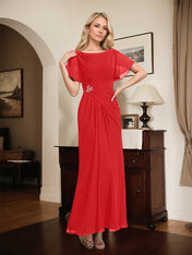 A-line Scoop Ankle-Length Chiffon Mother of the Bride Dress With Beading Pleated