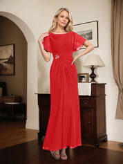 A-line Scoop Ankle-Length Chiffon Mother of the Bride Dress With Beading Pleated