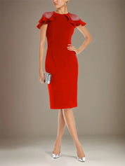 Sheath/Column Stretch Crepe Scoop Short Sleeves Knee Length Dress