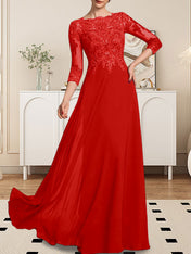 A-line Scoop Floor-Length Lace Chiffon Mother of the Bride Dress With Sequins