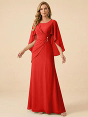 Sage Green Chiffon Beaded Mother of the Bride Dress with Cape Sleeves