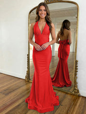 Light Blue Mermaid Halter Backless Long Prom Dress