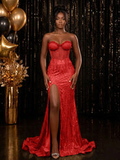 Strapless Sequin-Embellished Mermaid Prom Dress