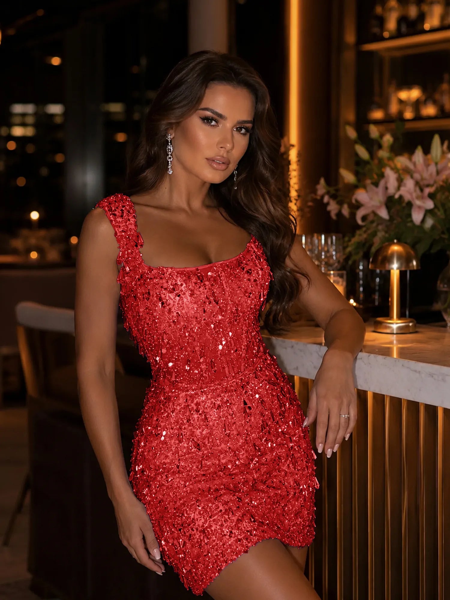 Square-Neck Hand-Beaded Short Homecoming Dress